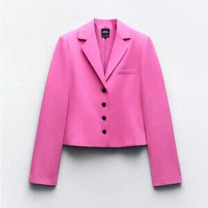 NWT ZARA TAILORED FELT TEXTURE BLAZER fuchsia